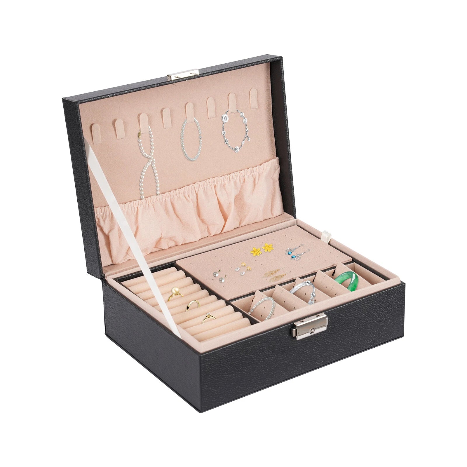 2Tier Portable Jewelry Box Organizer Watch Necklace Ornament Case Travel Storage | eBay
