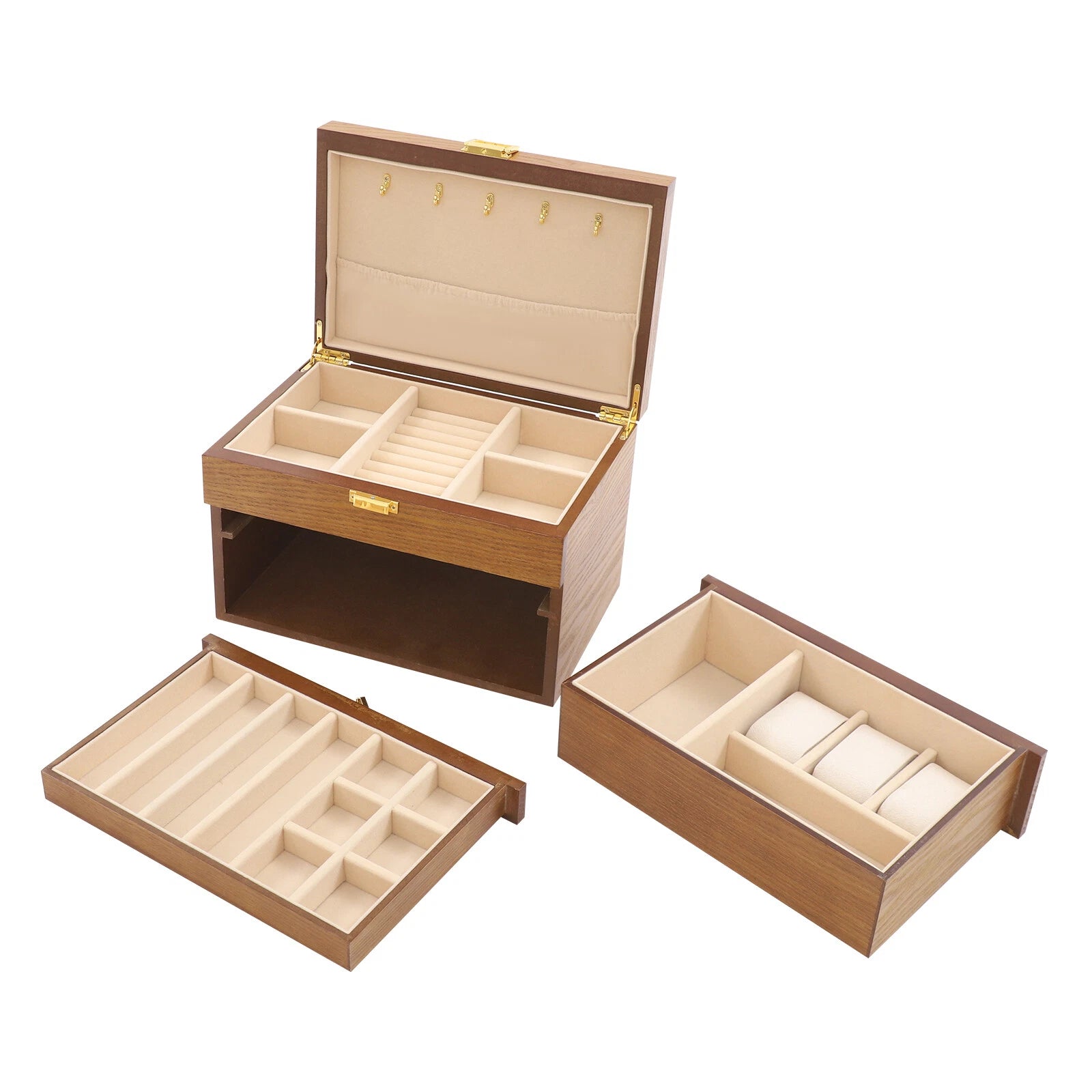 Retro Jewelry Organizer 3 Layers Rings Necklaces Bracelet Display Cabinet Box | eBay