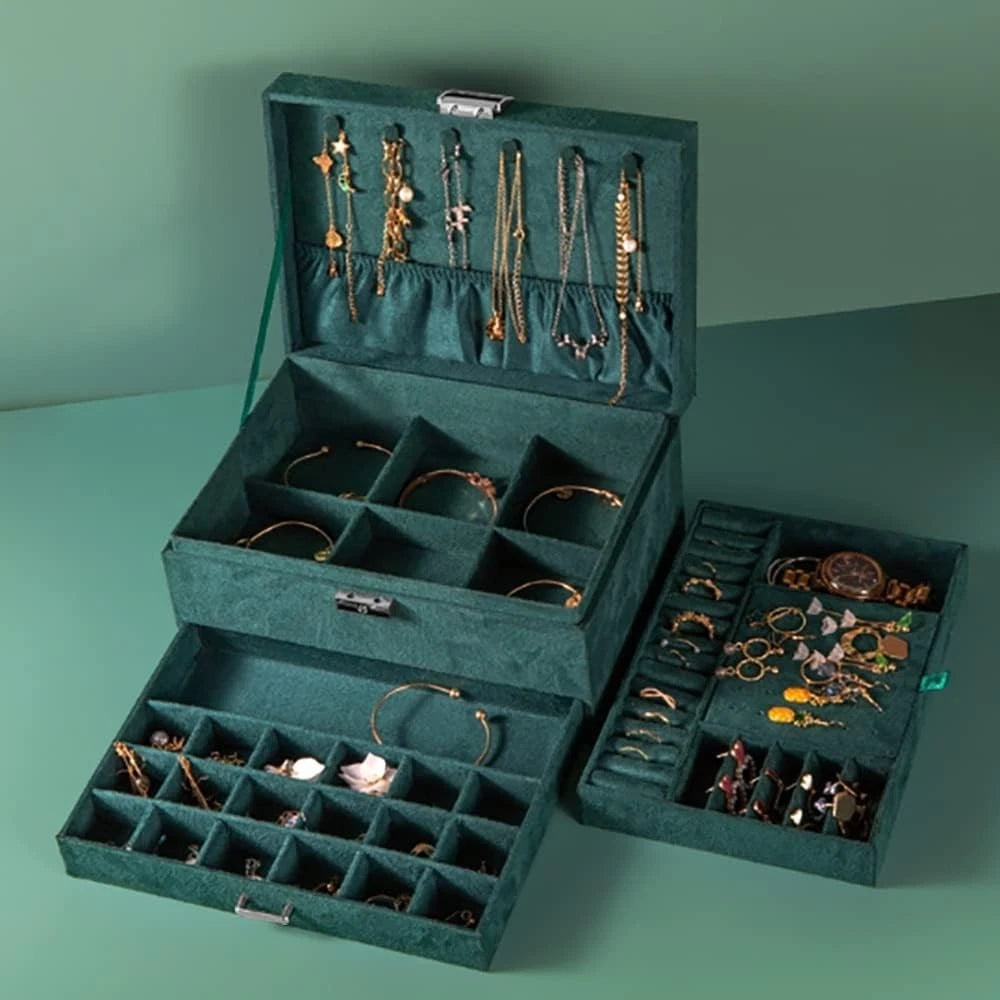 3 Layers Jewelry Box Organizer Large Capacity Case Flannel For Ring | eBay