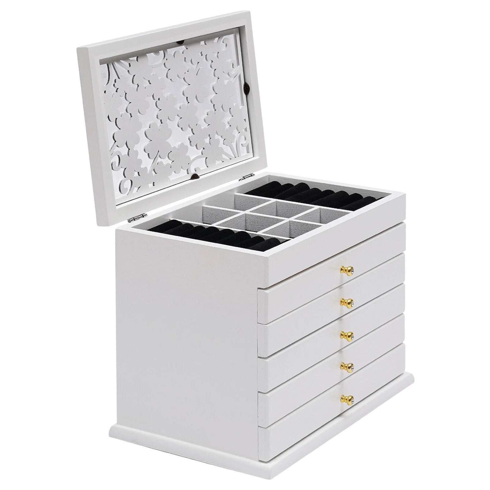 6-Layer Jewelry Box w/Drawers Large Ring Necklace Wodden StorageCase Women Gifts | eBay