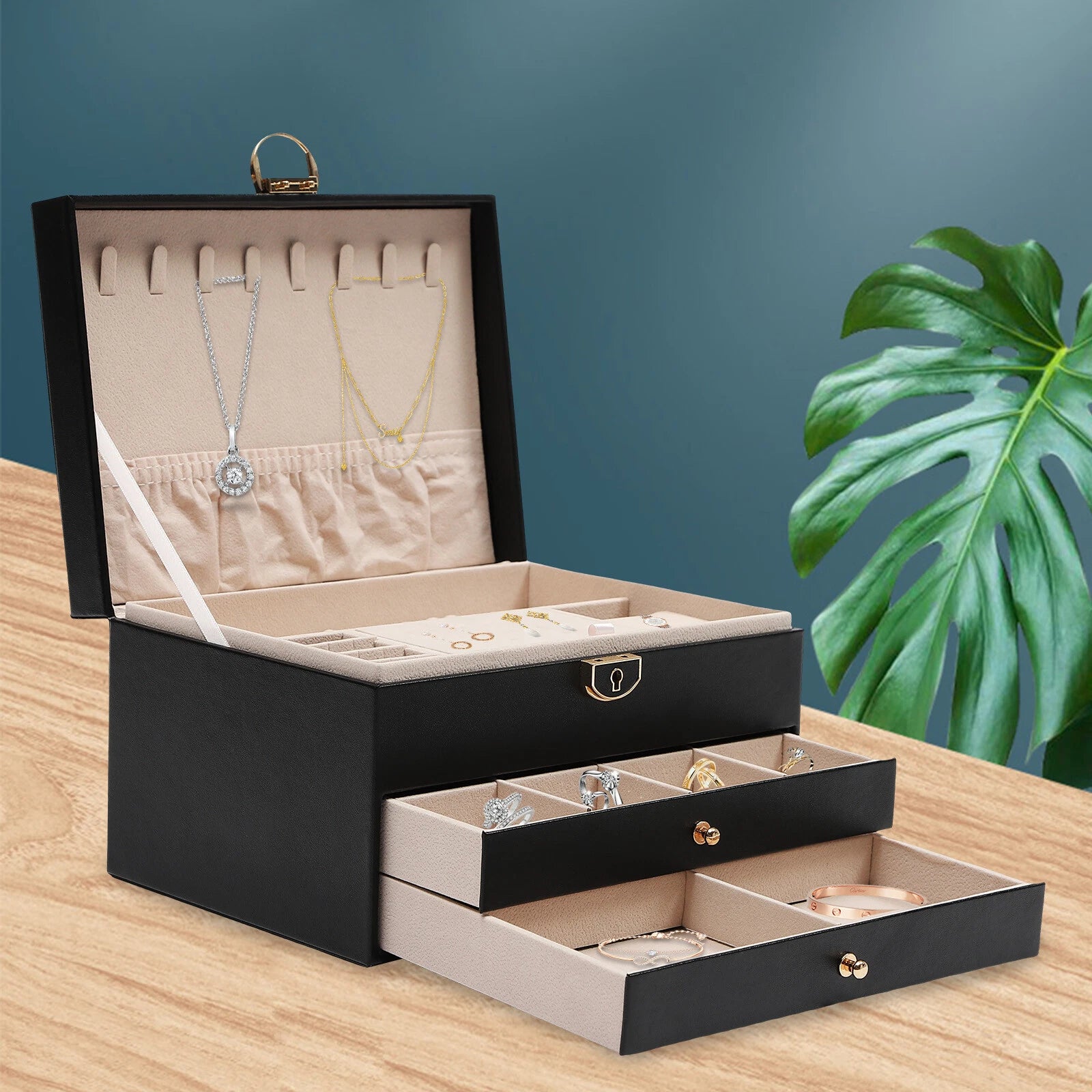 PU Watch Storage Box with Drawer Jewelry Organizer Watch Holder Display Case | eBay