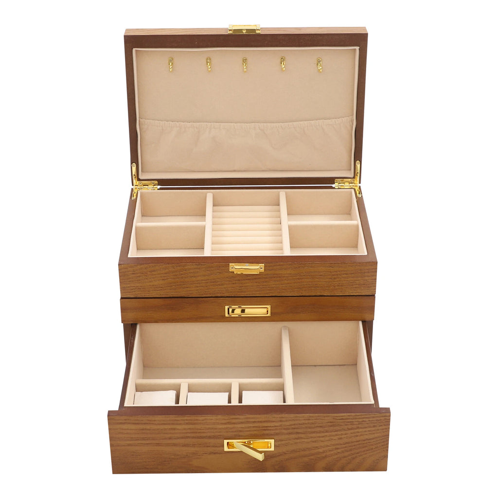Retro Jewelry Organizer 3 Layers Rings Necklaces Bracelet Display Cabinet Box | eBay