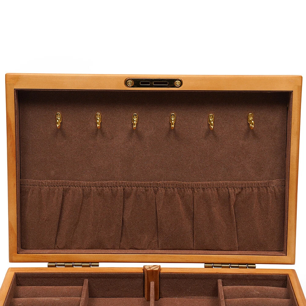 Large Capacity Wooden Jewelry Box 3 Layers + Safe Lock Retro Organizer Case | eBay