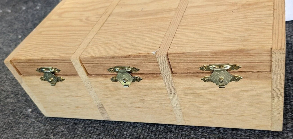 Natural wood finish 3 compartment with lids hinged latching jewelry box 9 3/8 in | eBay
