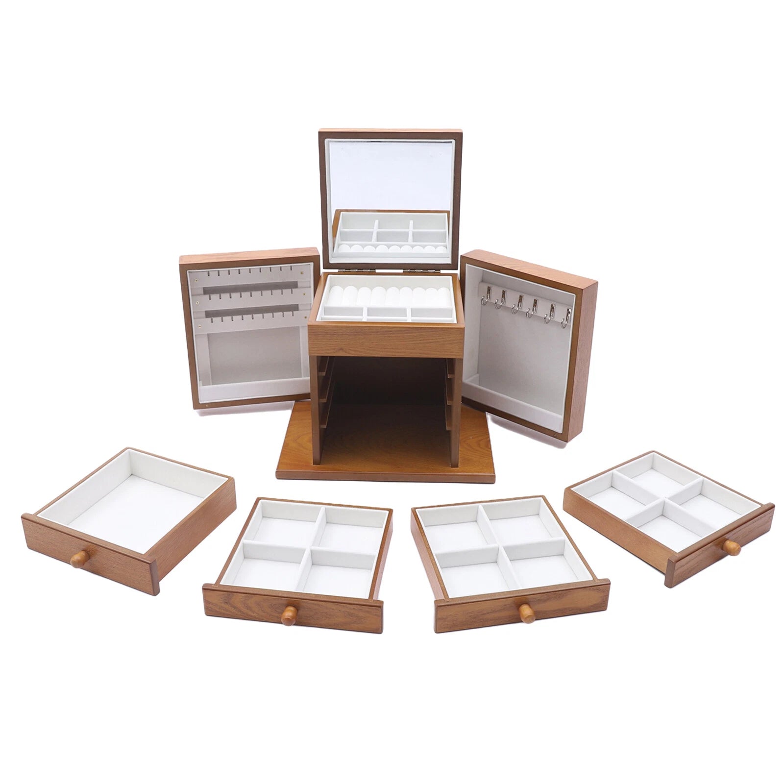 5 Layers Wooden Storage Cage Jewelry Box Organizer Women Girls Gift w/ Drawers | eBay