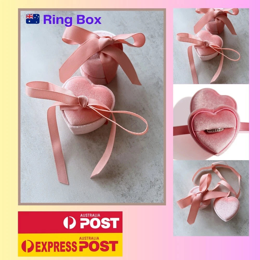 Pink Velvet Ring Box Jewellery Storage Box With Ribbon Marriage Proposal AUSTOCK | eBay