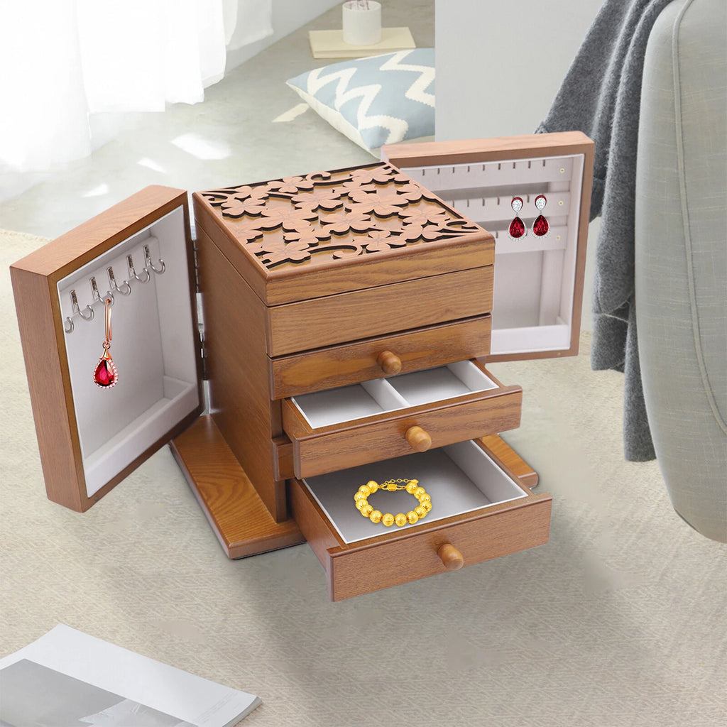 5 Layers Wooden Storage Cage Jewelry Box Organizer Women Girls Gift w/ Drawers | eBay