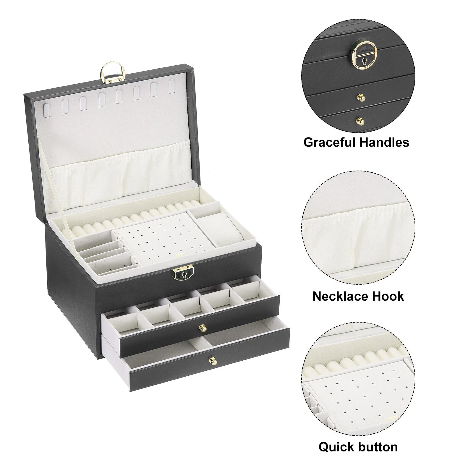 3 Layer Jewelry Box Organizer PU Leather Jewelry Storage Box for Necklace Black | eBay
