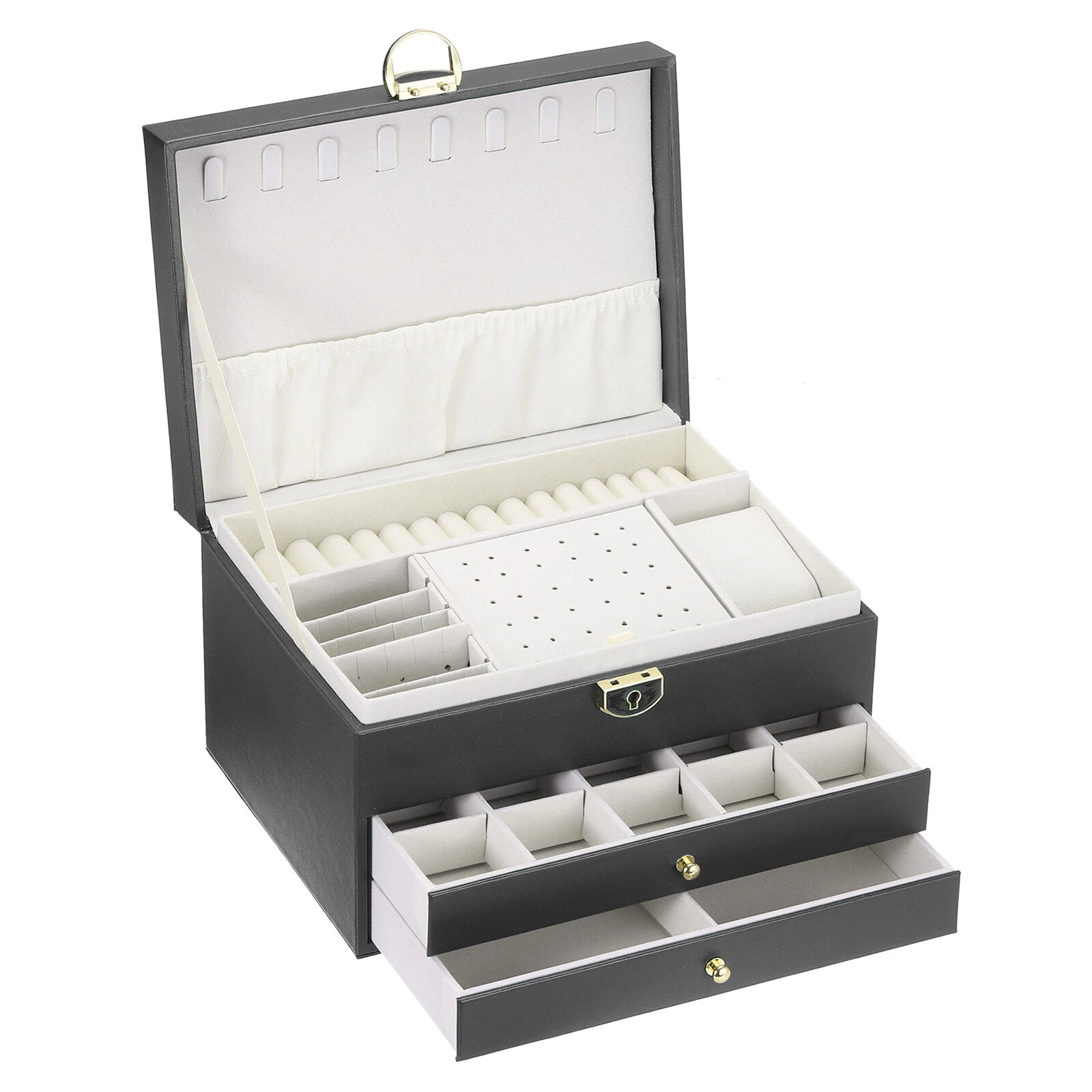 3 Layer Jewelry Box Organizer PU Leather Jewelry Storage Box for Necklace Black | eBay