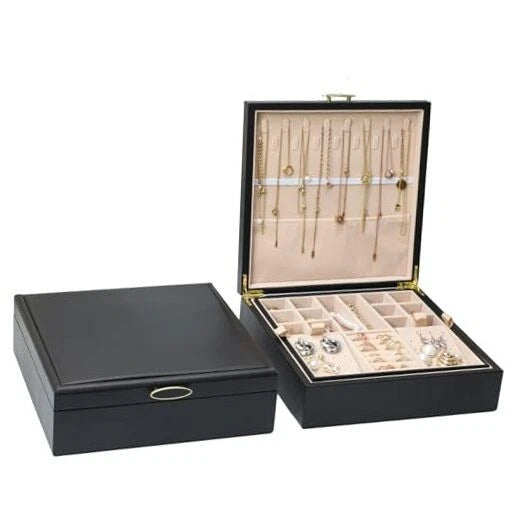 2-layer jewelry box，Jewelry Organizer with Handle，with hanging Large-Black | eBay