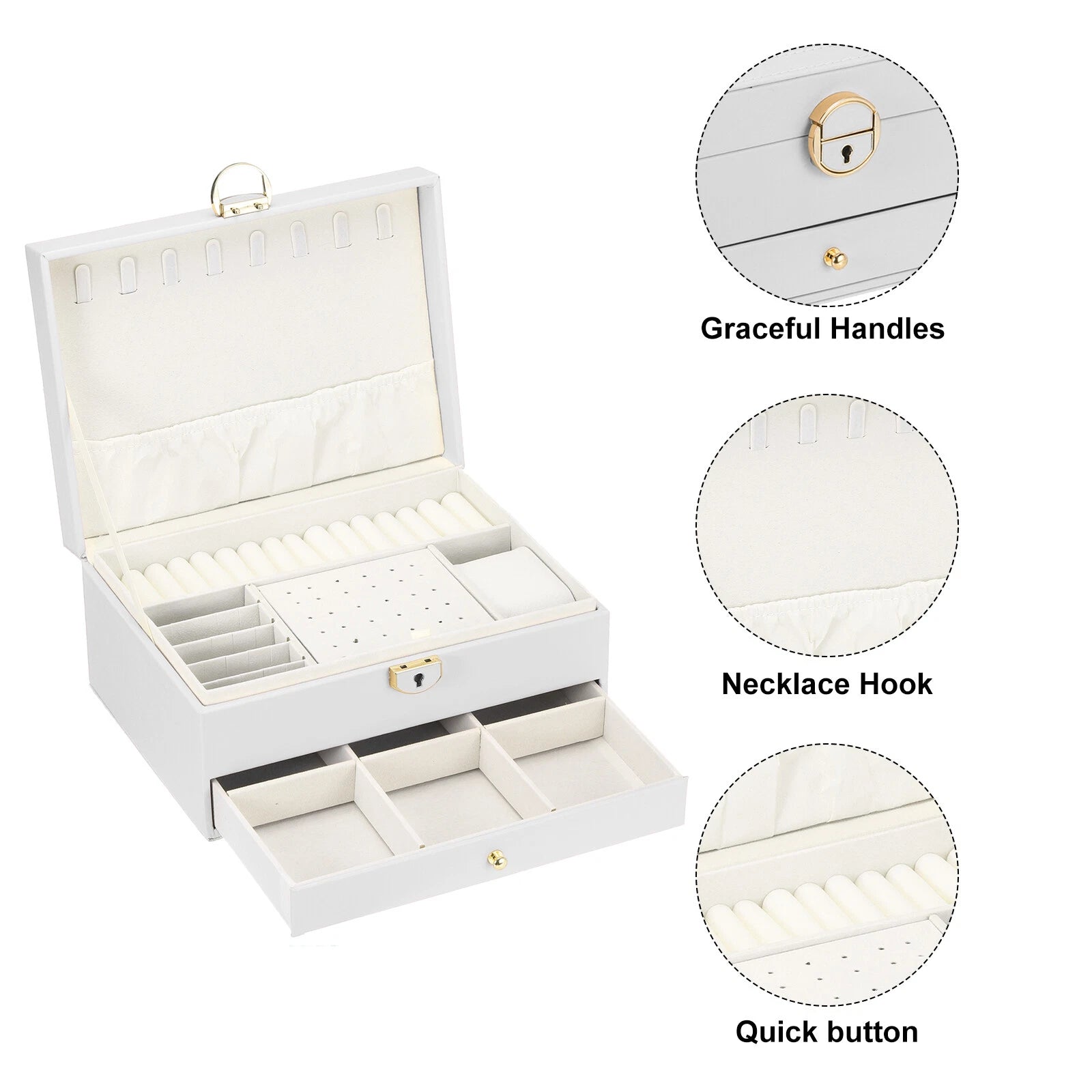 2 Layer Jewelry Box Organizer PU Leather Jewelry Storage Box for Necklace White | eBay