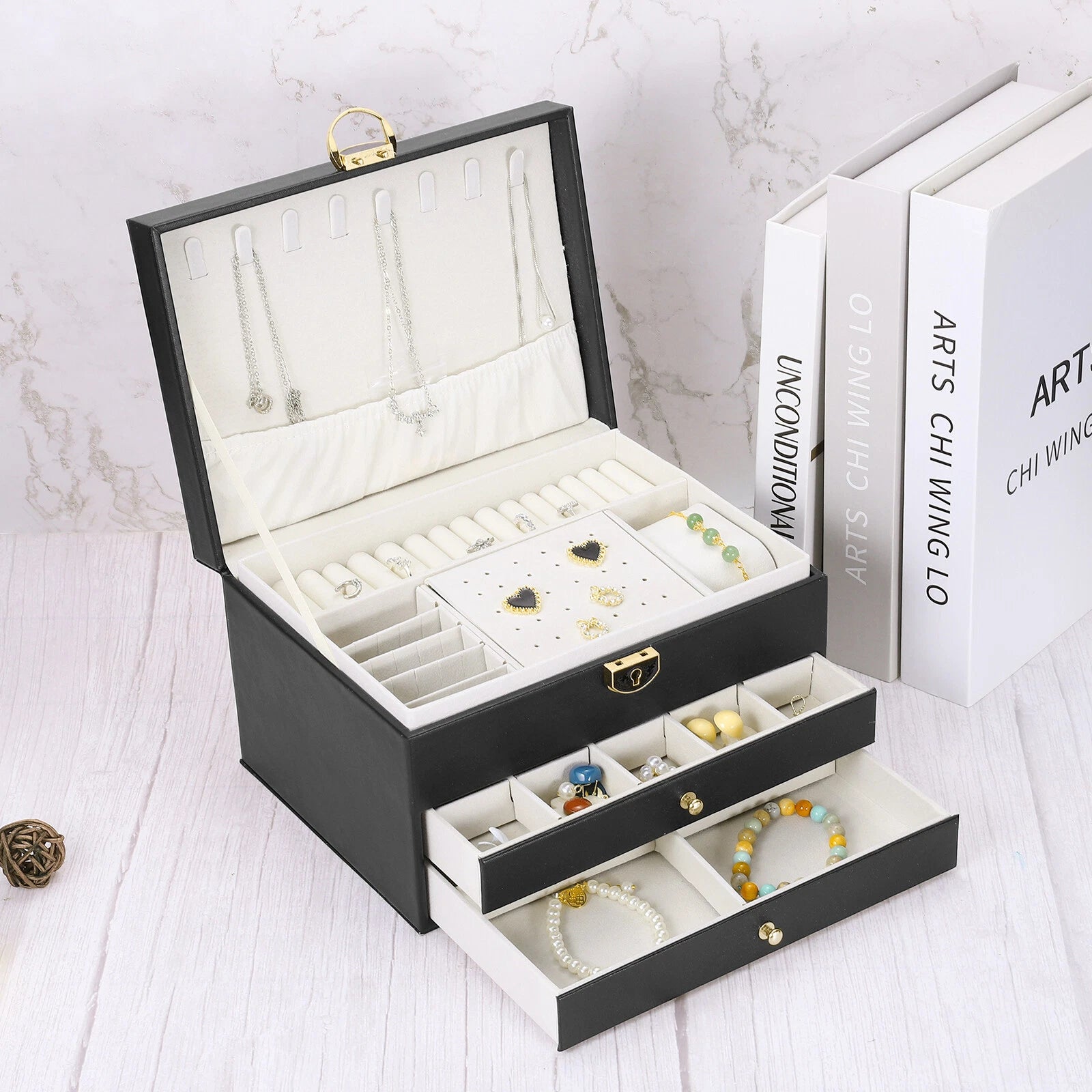 3 Layer Jewelry Box Organizer PU Leather Jewelry Storage Box for Necklace Black | eBay