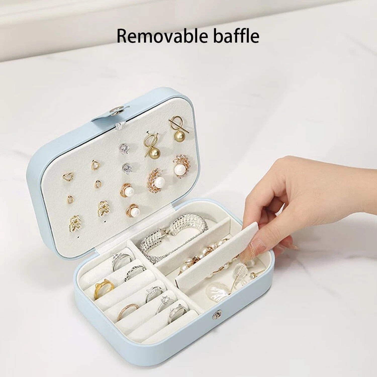 Blue Large Capacity Jewelry Storage Box, Portable Leather Jewelry Organizer f... | eBay