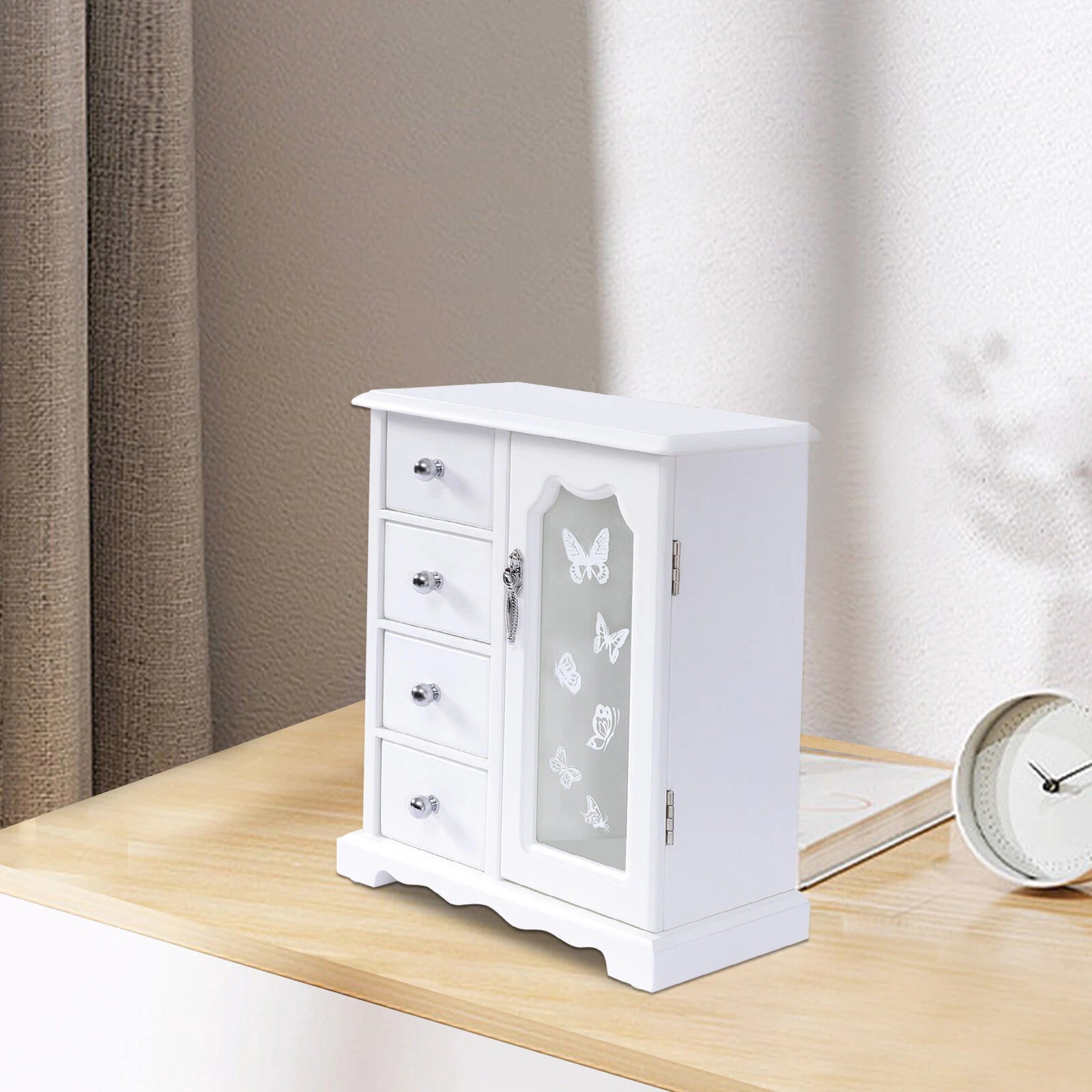 Elegant White Jewelry Box Organizer with 4 Drawers and Butterfly Design | eBay