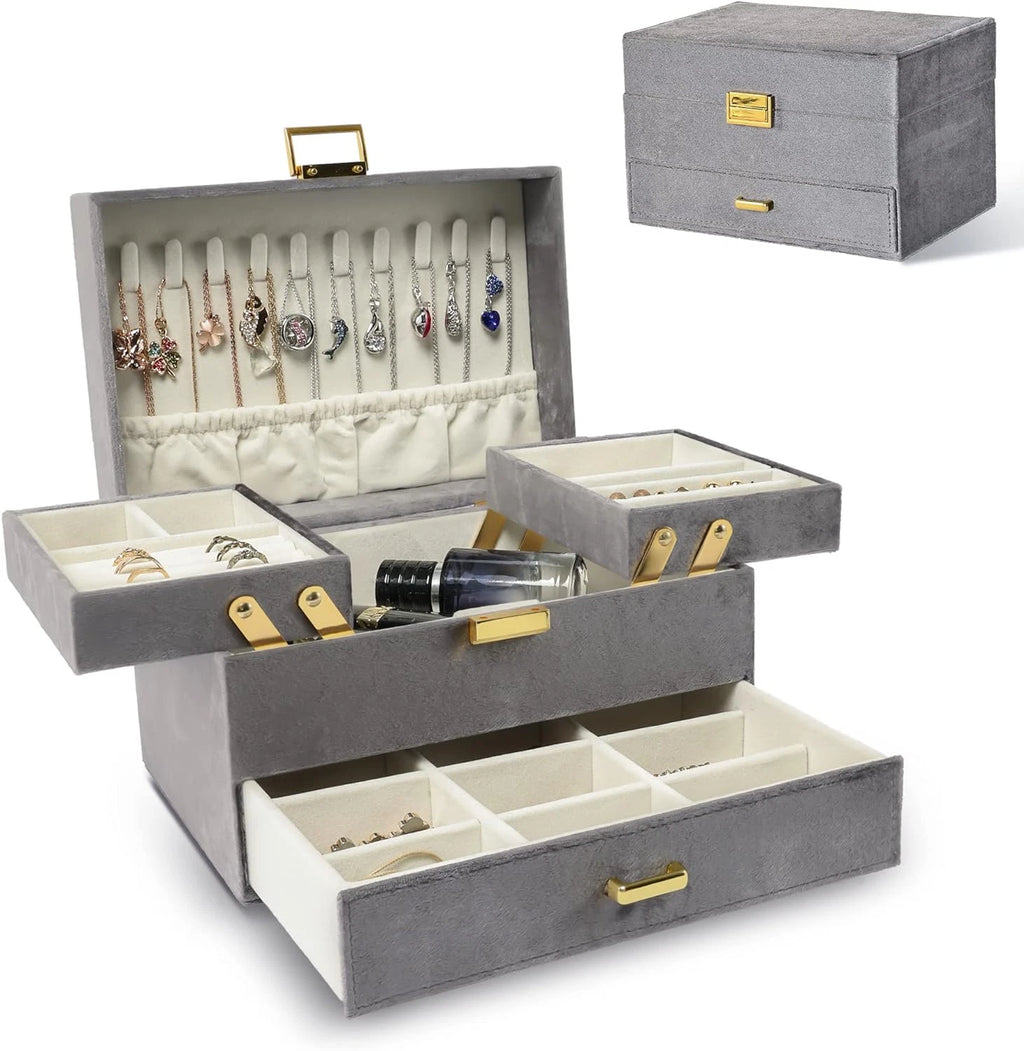 Velvet Jewelry Boxes, Women Jewelry Organizer Box, 3- Layer Large Jewelry Storag | eBay
