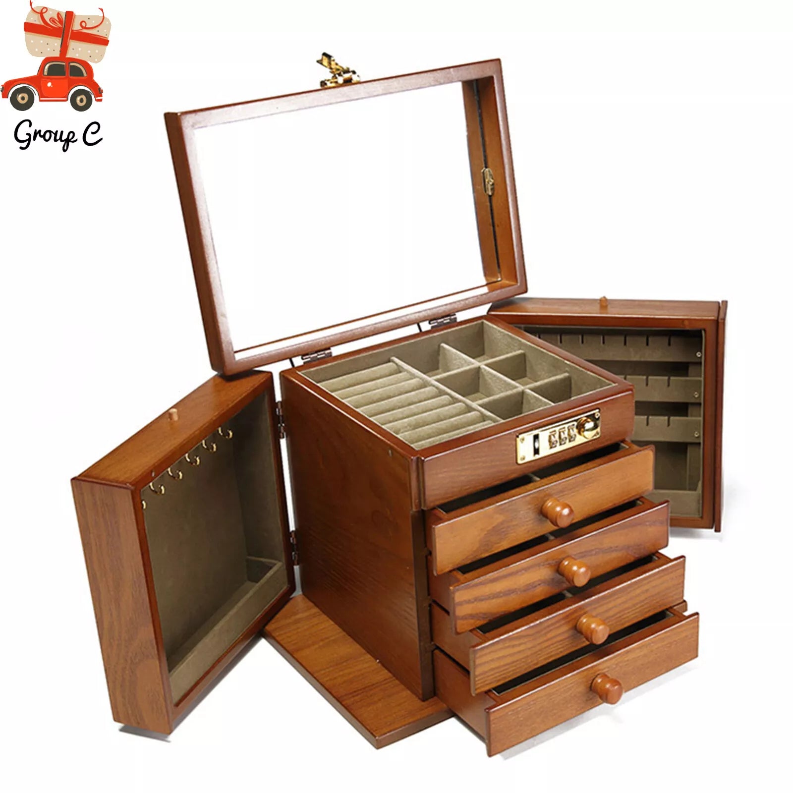 Elegant 5-Layer Wooden Jewelry Box with Velvet Lining and Secure Lock | eBay