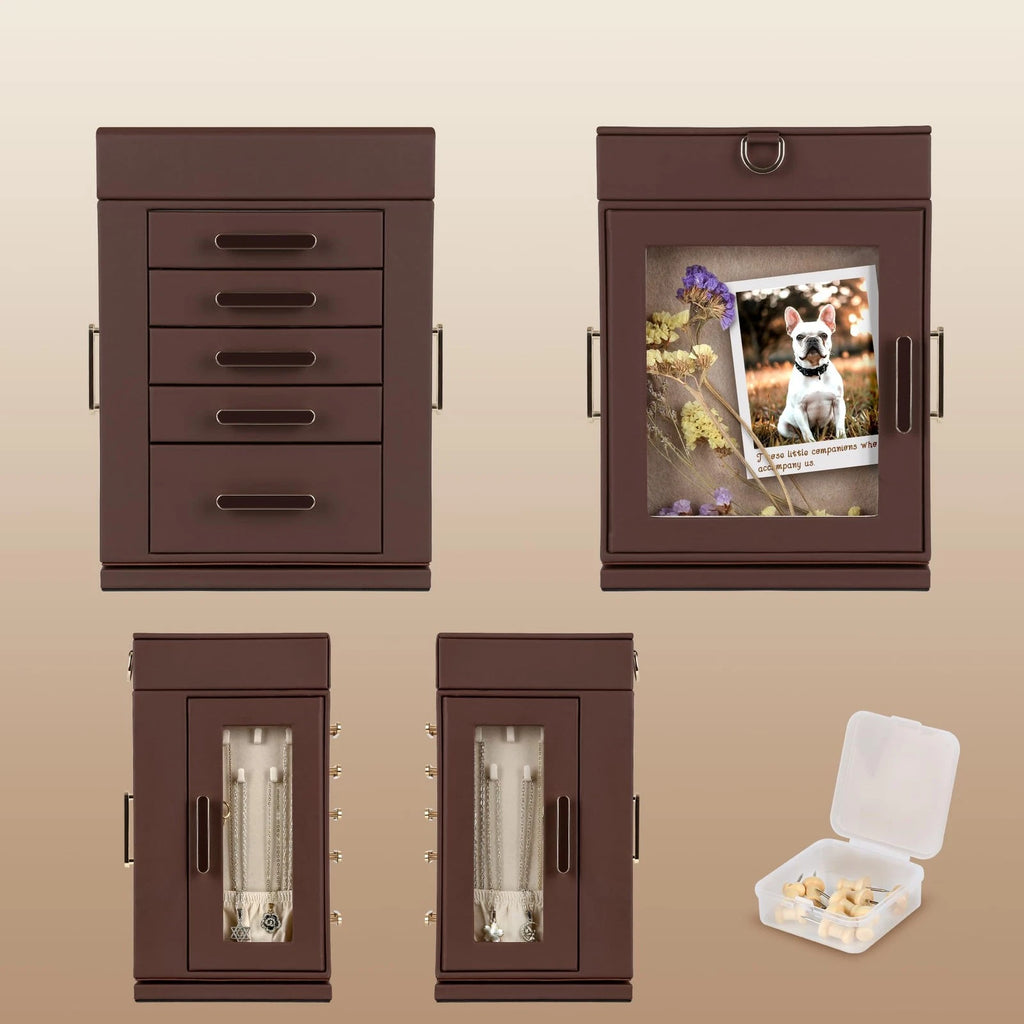 360° Rotating Jewelry Box | Brown PU Leather Organizer with Detachable Tray | eBay