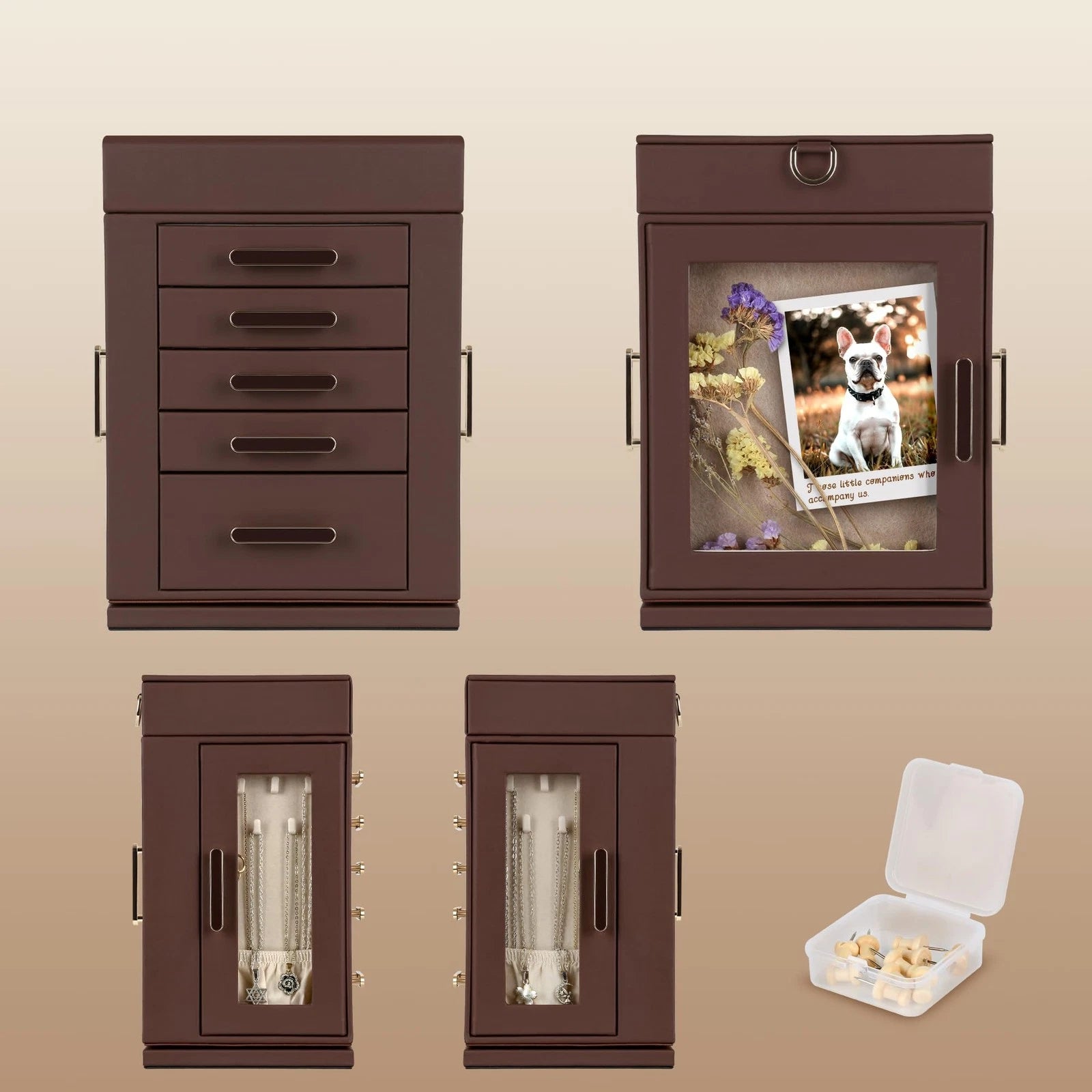 360° Rotating Jewelry Box | Brown PU Leather Organizer with Detachable Tray | eBay