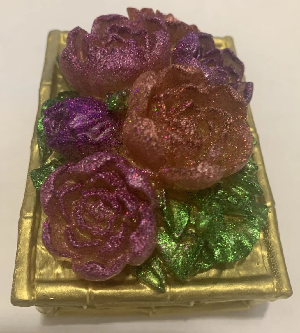 84x64x62mm Epoxy Resin Gold Tone Laser Peony Flowers Jewelry Gift Storage Box | eBay
