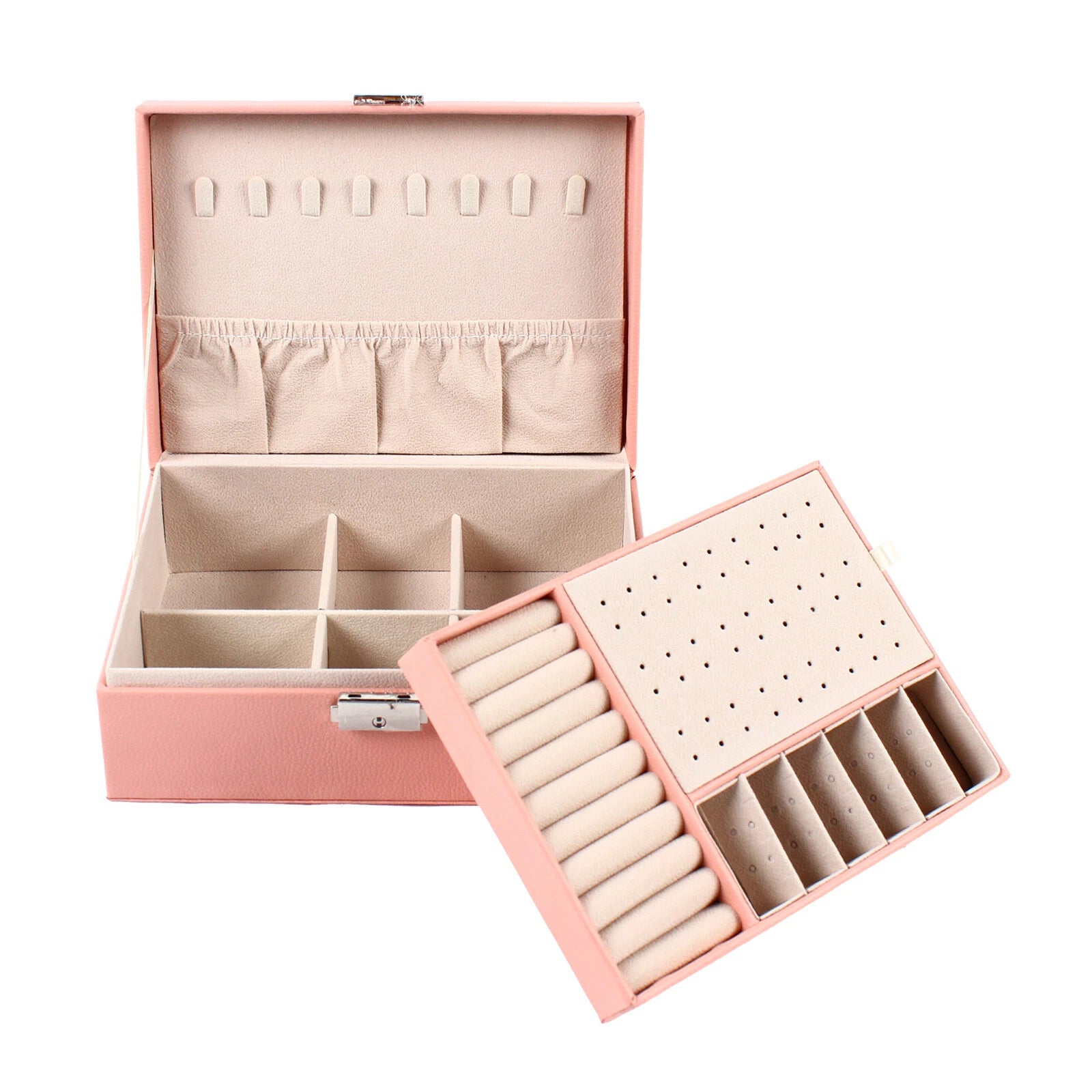Double-layer Jewelry Storage Pink Cosmetics Box Watch Organizer Case PU Leather | eBay