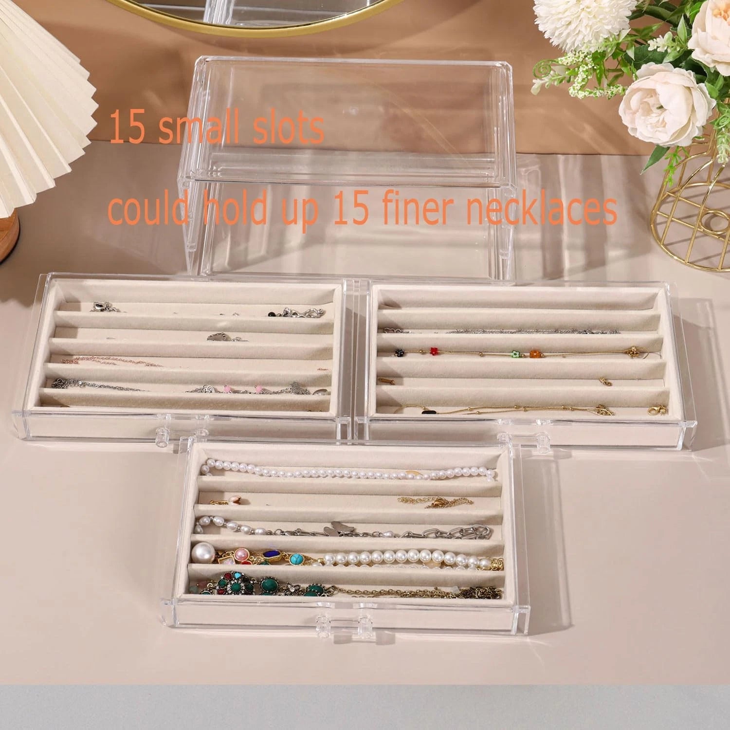 Necklace Organizer Box with Clear Lid, Dustproof Velvet Jewelry Holder Storag... | eBay