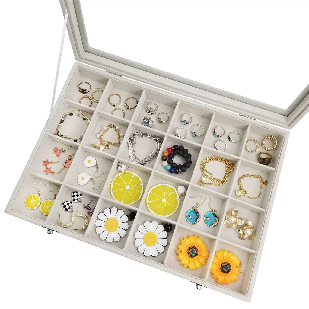 24 Grids Jewelry Box Removable Earrings Rings Organizer Box with Clear Lid fo... | eBay