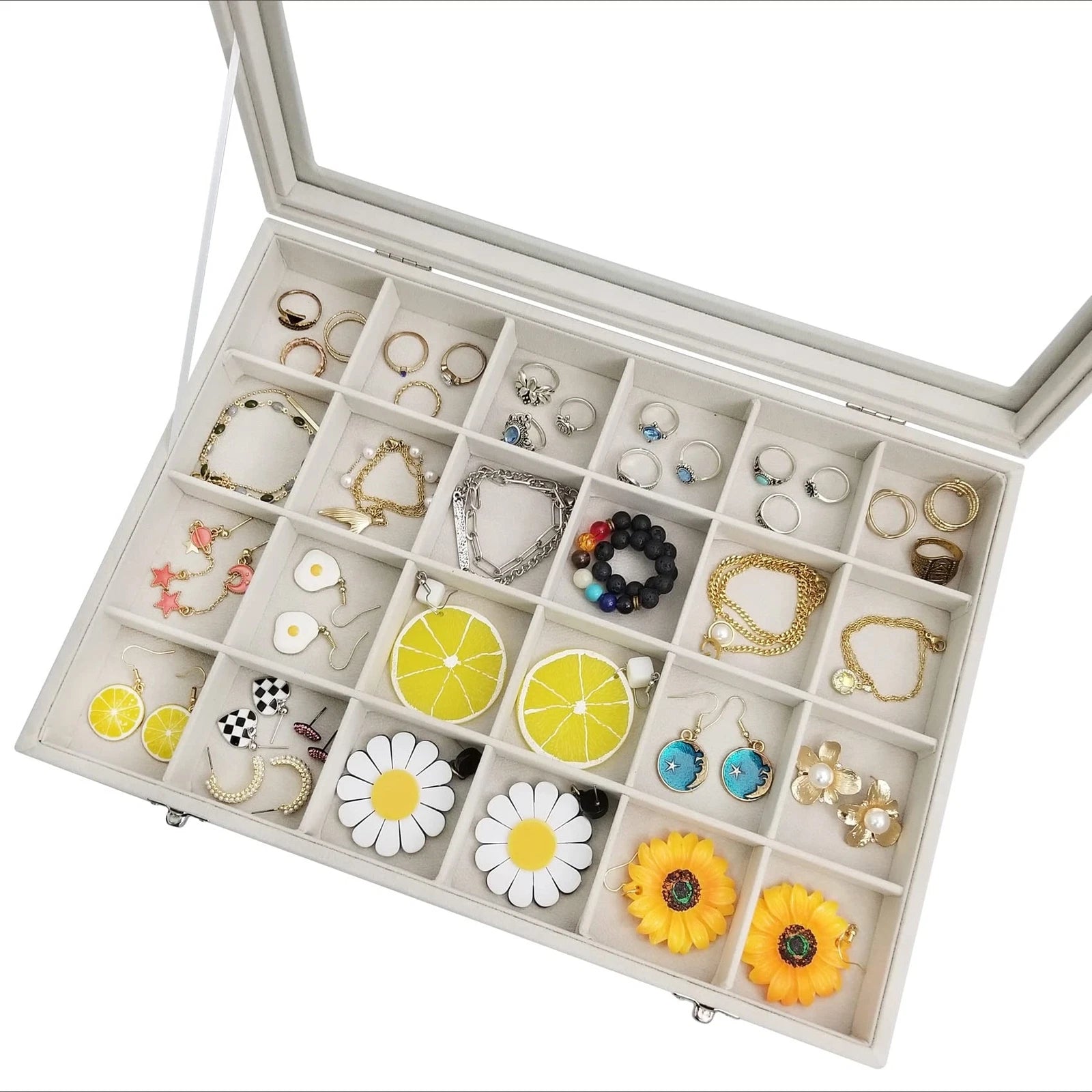 24 Grids Jewelry Box Removable Earrings Rings Organizer Box with Clear Lid fo... | eBay