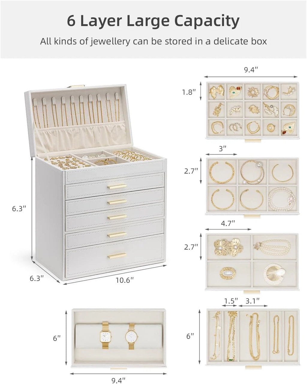 Jewelry Box Organizer,Large Jewelry Boxes for 5 Drawn,Pu Leather Jewelry Storage | eBay