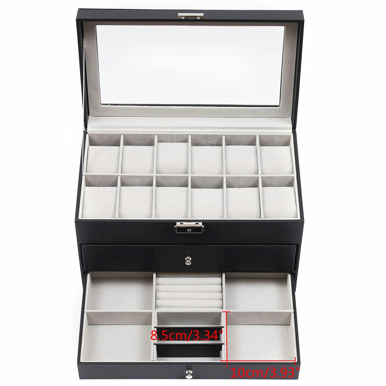 3 Layer Watch Sunglasses Jewelry Display Box Drawer Metal Buckle Organizer Box | eBay
