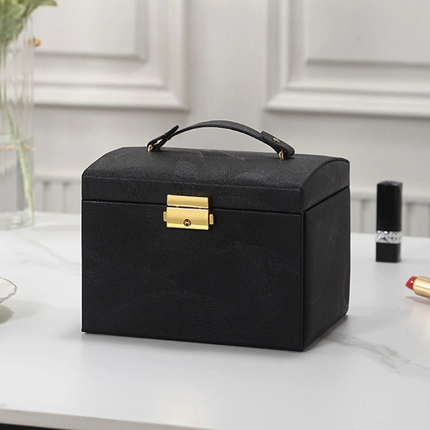 2 Layer Jewelry Storage Box for Necklaces Rings Watches PU Leather with Mirror ^ | eBay