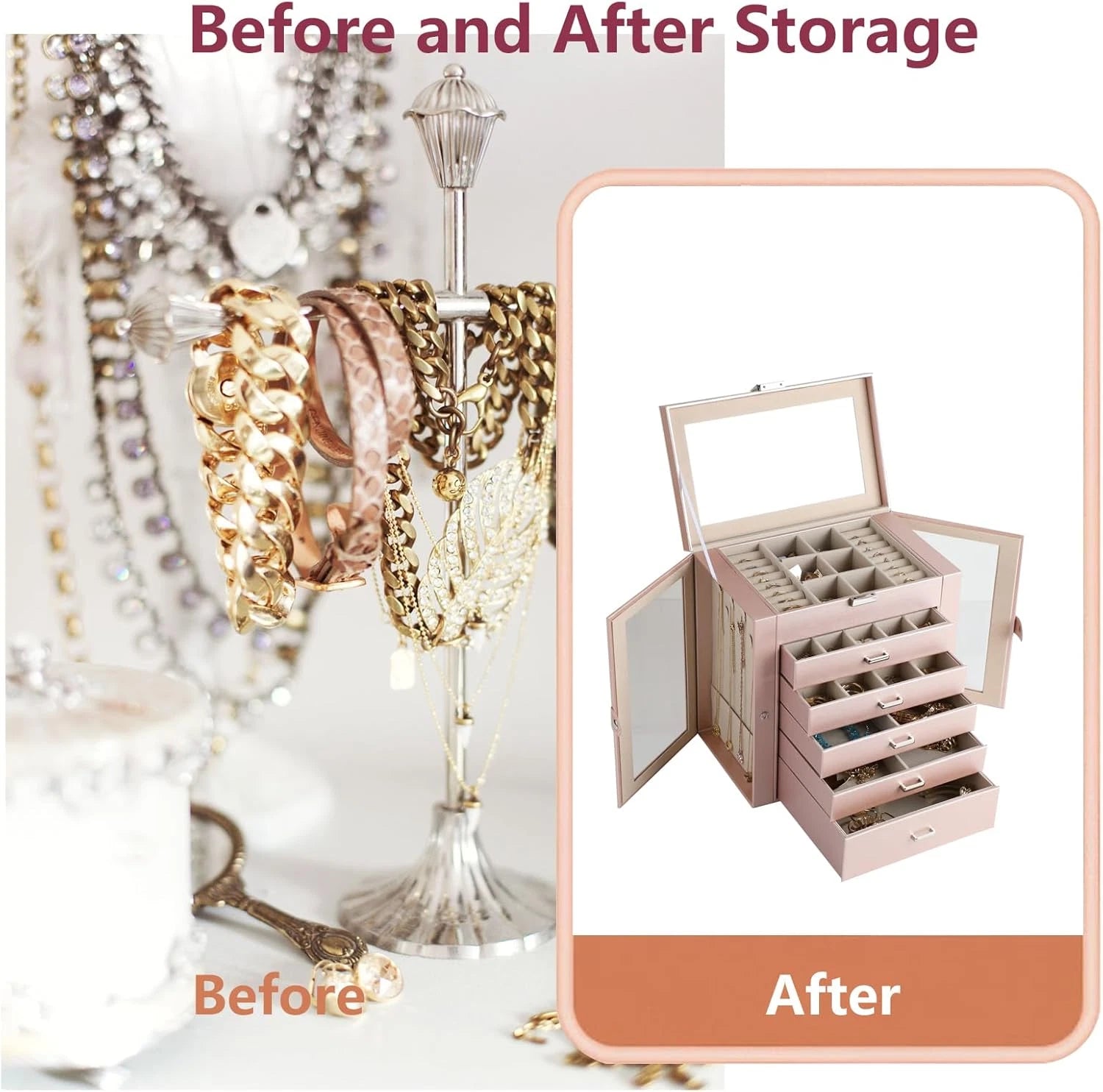 6 Layer Large Jewelry Boxes with Mirror，Multifunctional 5 Drawers Jewelry Box Or | eBay