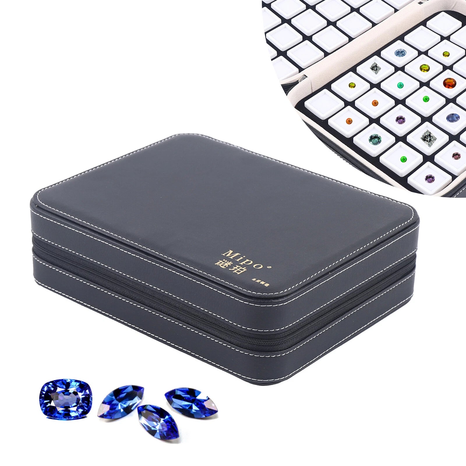 Gemstone Diamond Storage Box 60 Grids Gem Jewelry Organizer Jade Display Case US | eBay