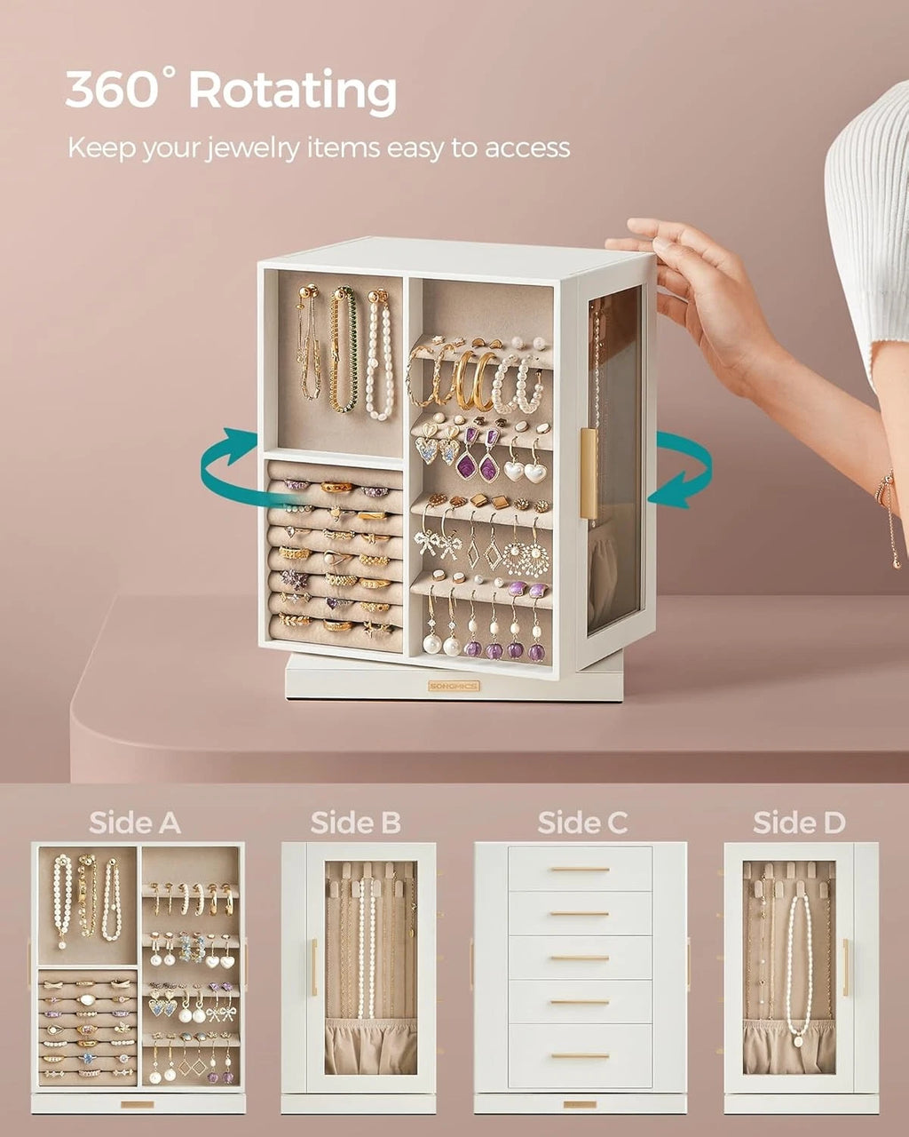 Jewelry Box 360° Rotating,Jewelry Storage Case with 5 Drawers, Jewelry Organizer | eBay