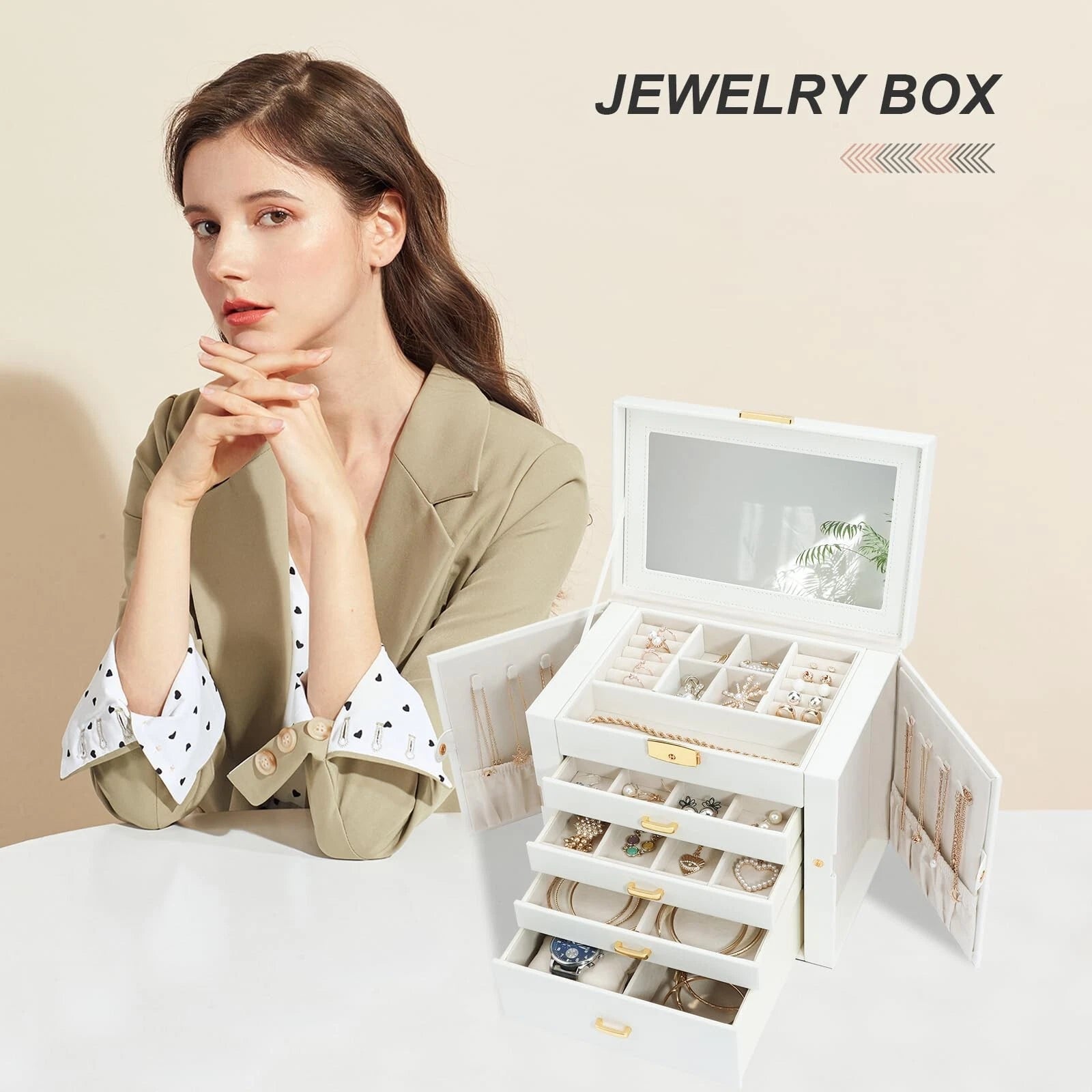 Jewelry Box for Women, 5-Layer Jewelry Organizers Box, Large Jewelry Storage ... | eBay