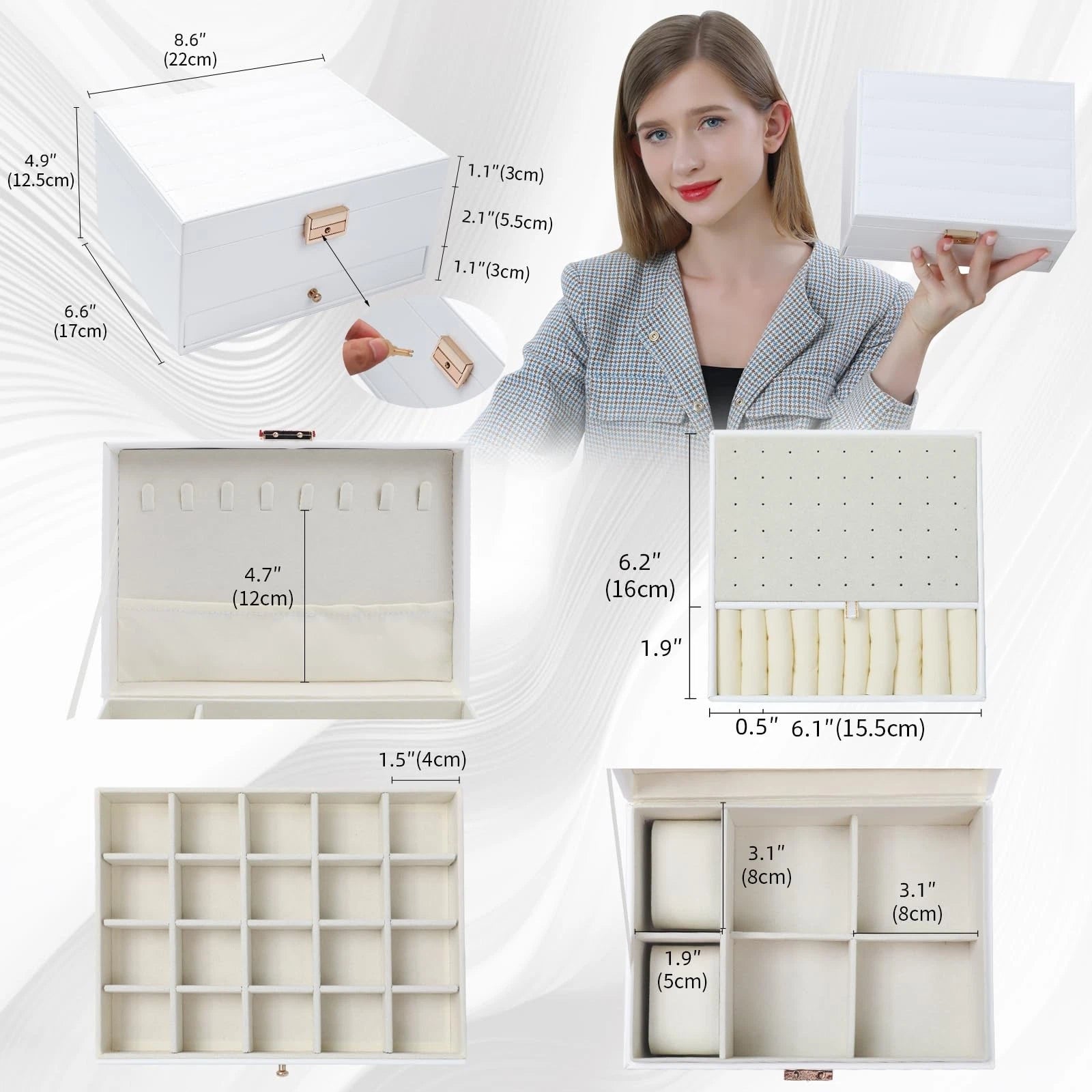3 Layers Jewelry Box White Jewelry Boxes for Women with Drawer Jewelry Organi... | eBay