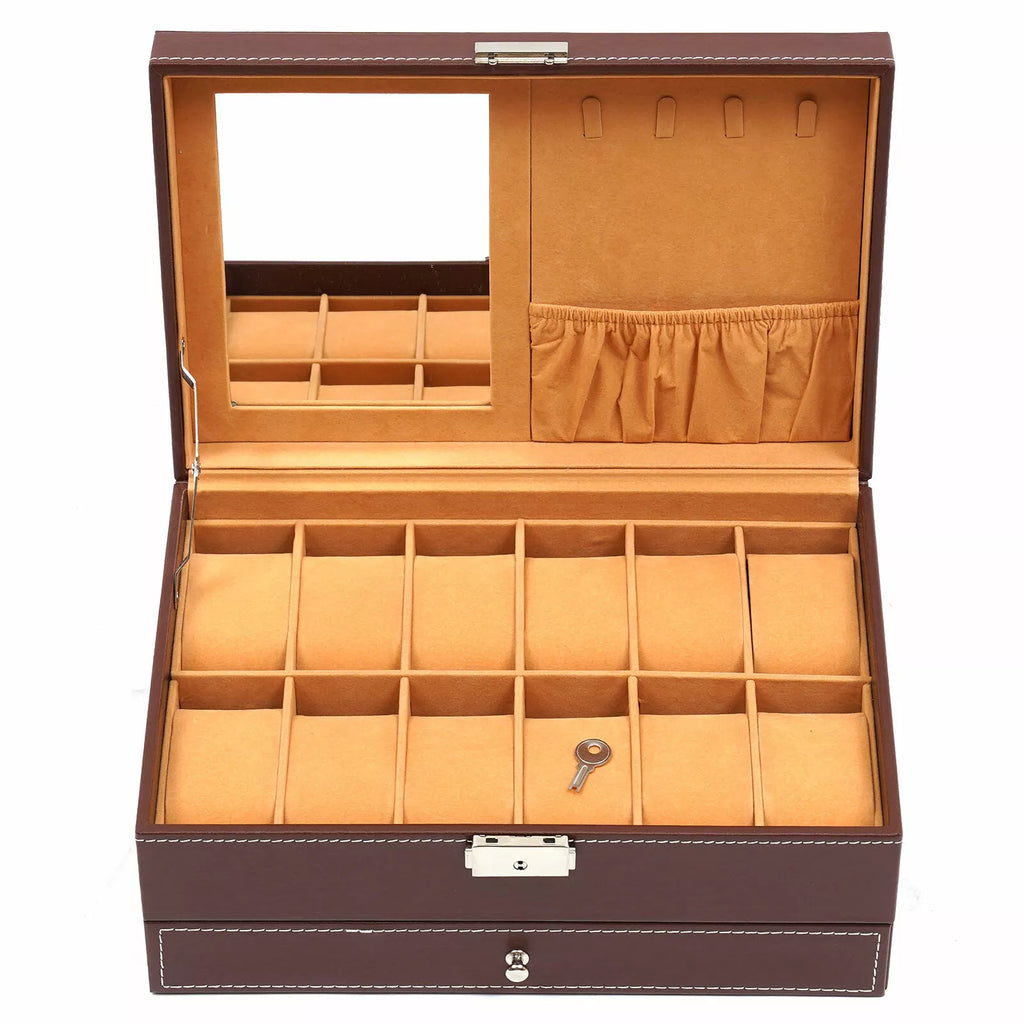 Mens Watch Box Case Organizer 12 Slots Watches Holder Jewelry Storage Display US | eBay