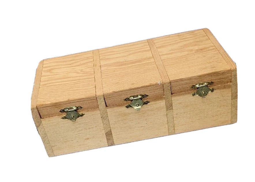 Natural wood finish 3 compartment with lids hinged latching jewelry box 9 3/8 in | eBay