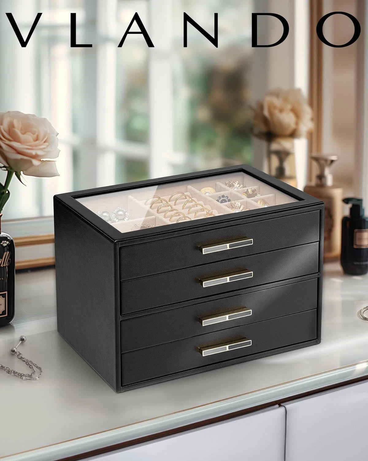 4 Layer Jewelry Box for Women, Glass Lid Jewelry Organizer with 4 Drawers for... | eBay