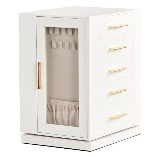360° Rotating Jewelry Box with 5 Drawers, White Cabinet & Pink Velvet Storage | eBay