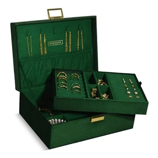2 Layer Jewelry Box for Women, Large Velvet Jewelry Organizer 2 Layers Emerald | eBay
