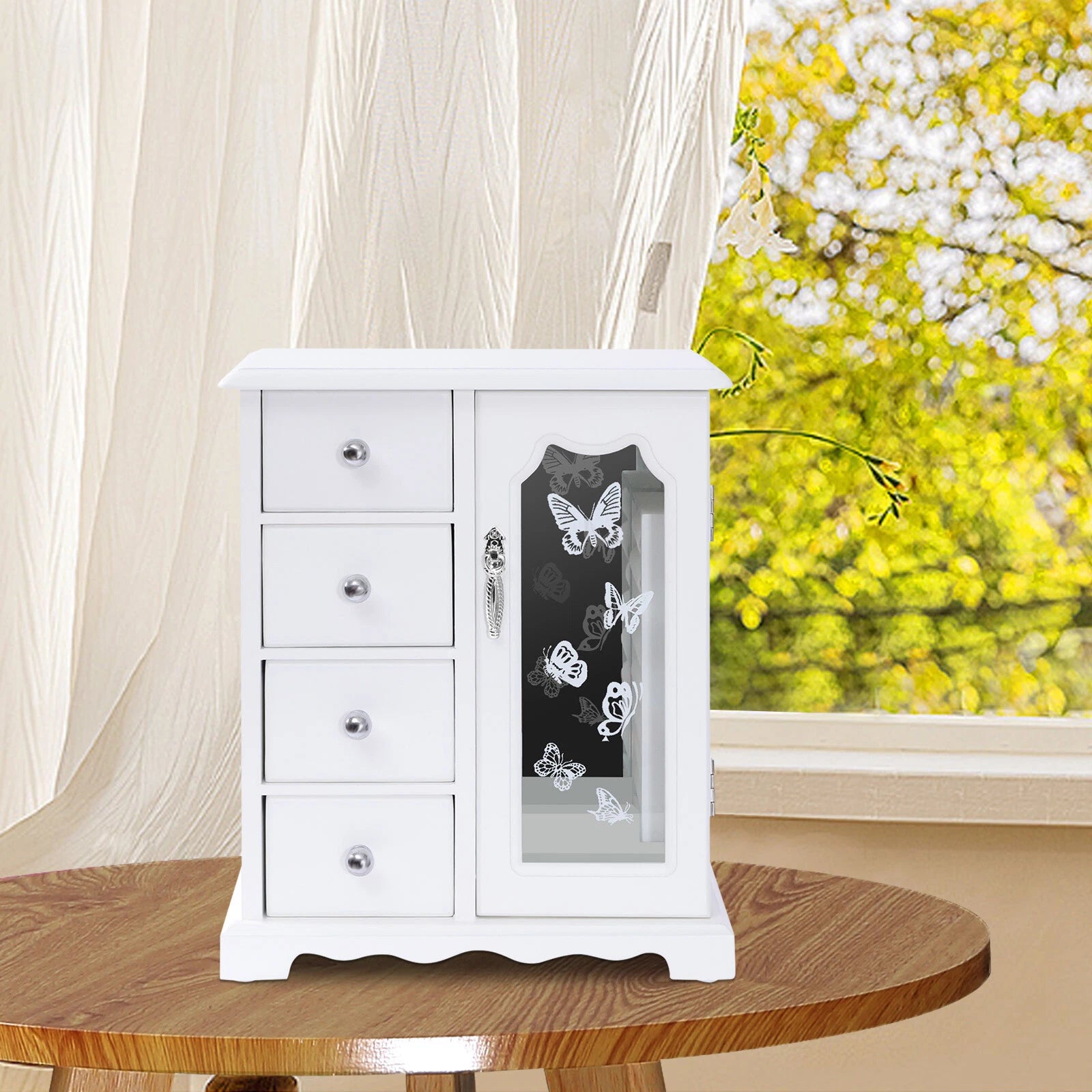 Elegant White Jewelry Box Organizer with 4 Drawers and Butterfly Design | eBay