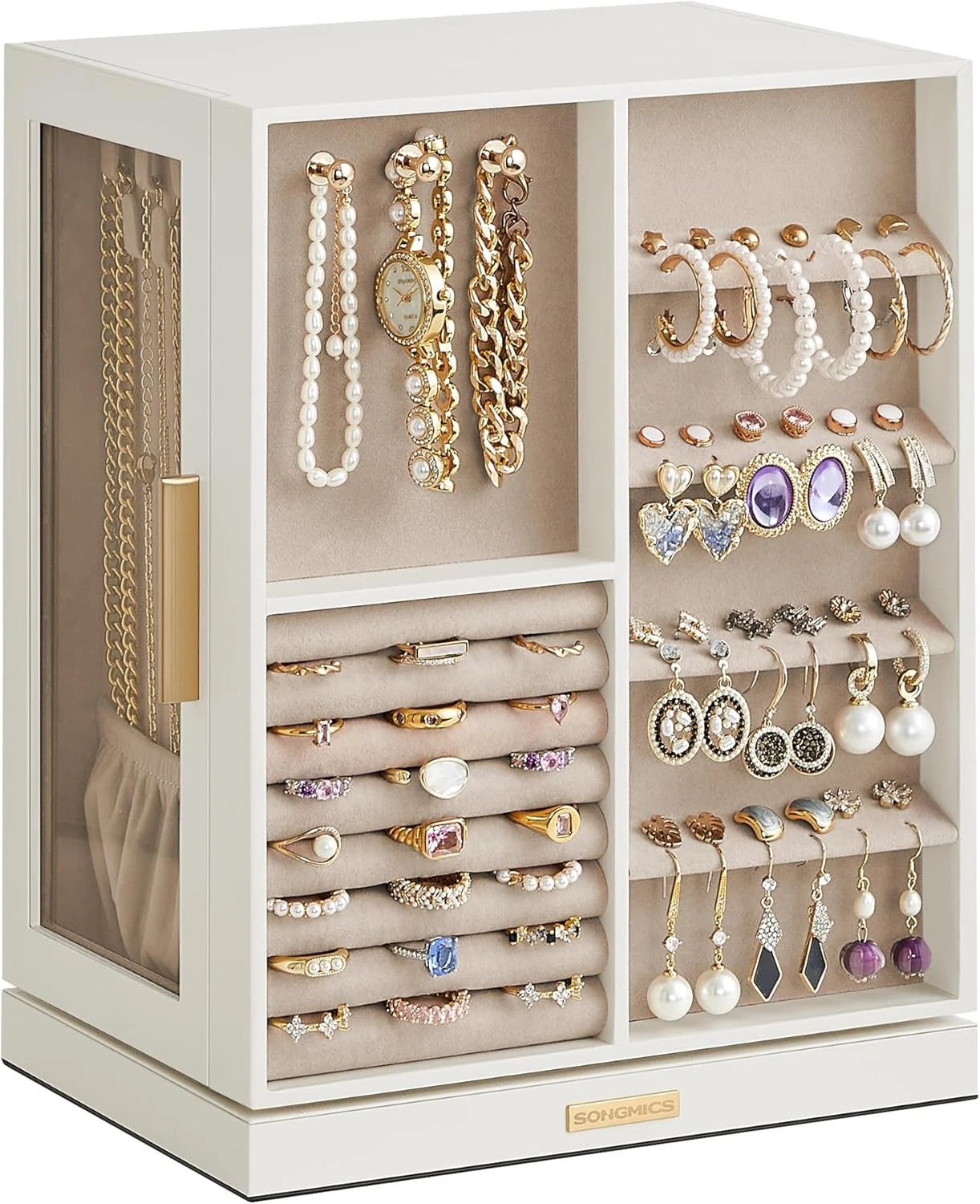 Jewelry Box 360° Rotating,Jewelry Storage Case with 5 Drawers, Jewelry Organizer | eBay