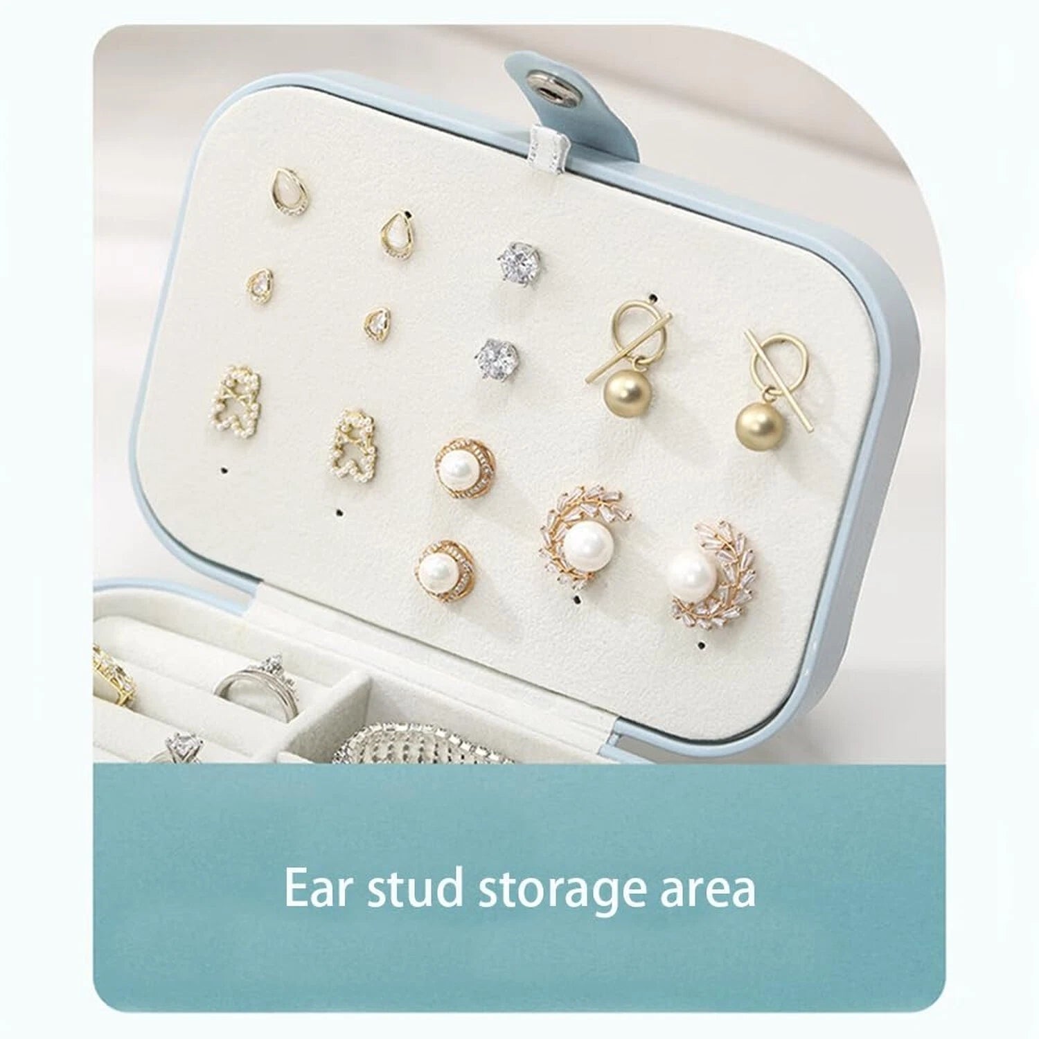 Blue Large Capacity Jewelry Storage Box, Portable Leather Jewelry Organizer f... | eBay