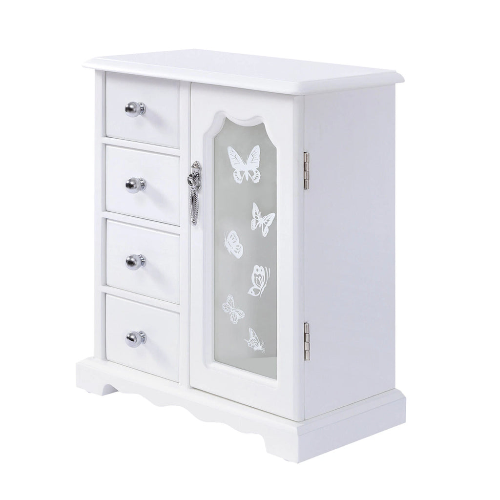 Elegant White Jewelry Box Organizer with 4 Drawers and Butterfly Design | eBay