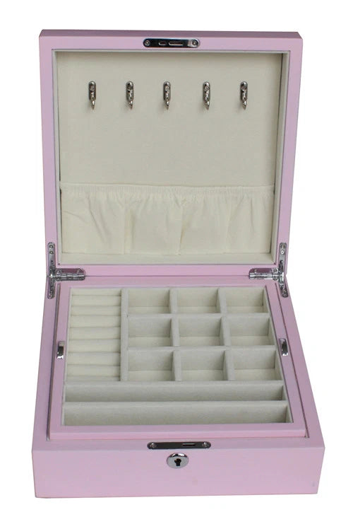 PINK WOOD JEWELRY BOX STORAGE ORGANIZER CASE MULTIPLE COMPARTMENTS VANITY | eBay