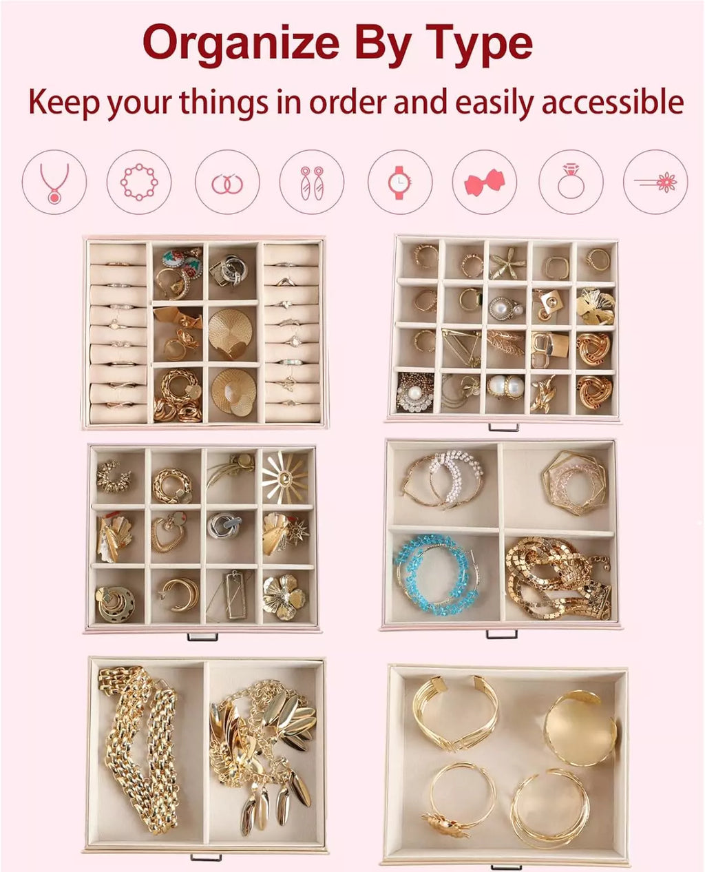 6 Layer Large Jewelry Boxes with Mirror，Multifunctional 5 Drawers Jewelry Box Or | eBay