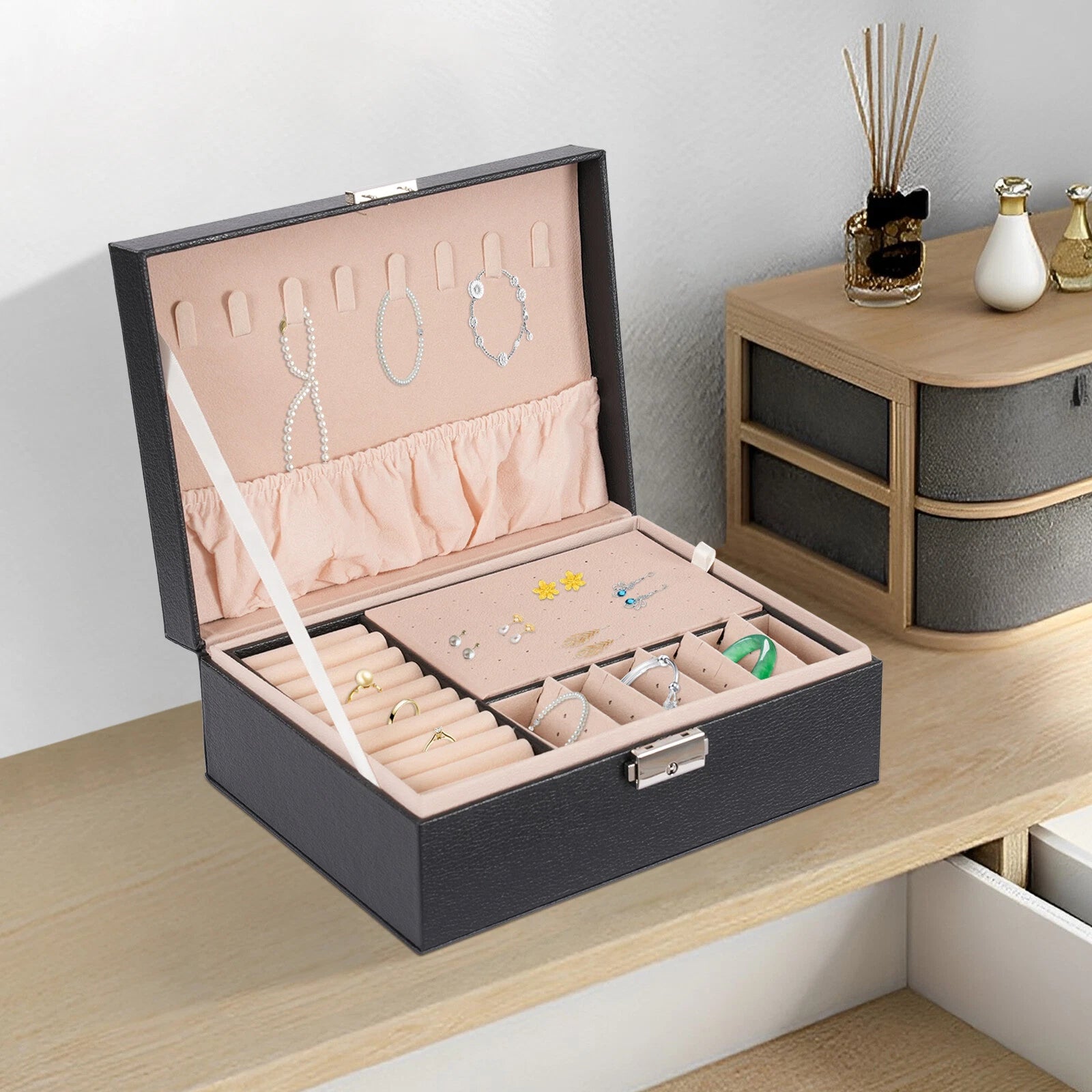 2Tier Portable Jewelry Box Organizer Watch Necklace Ornament Case Travel Storage | eBay