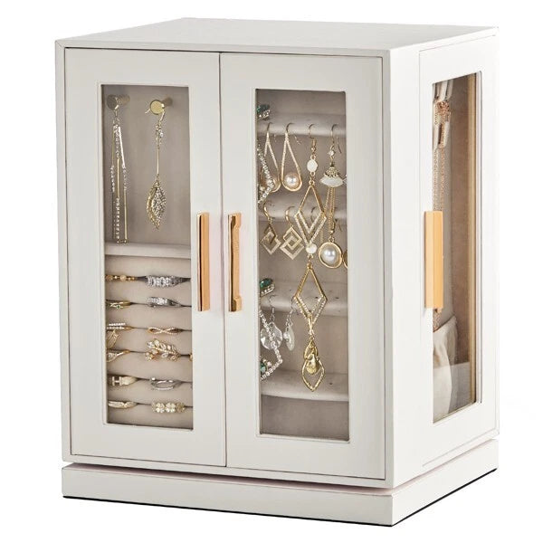 360° Rotating Jewelry Box with 5 Drawers, White Cabinet & Pink Velvet Storage | eBay