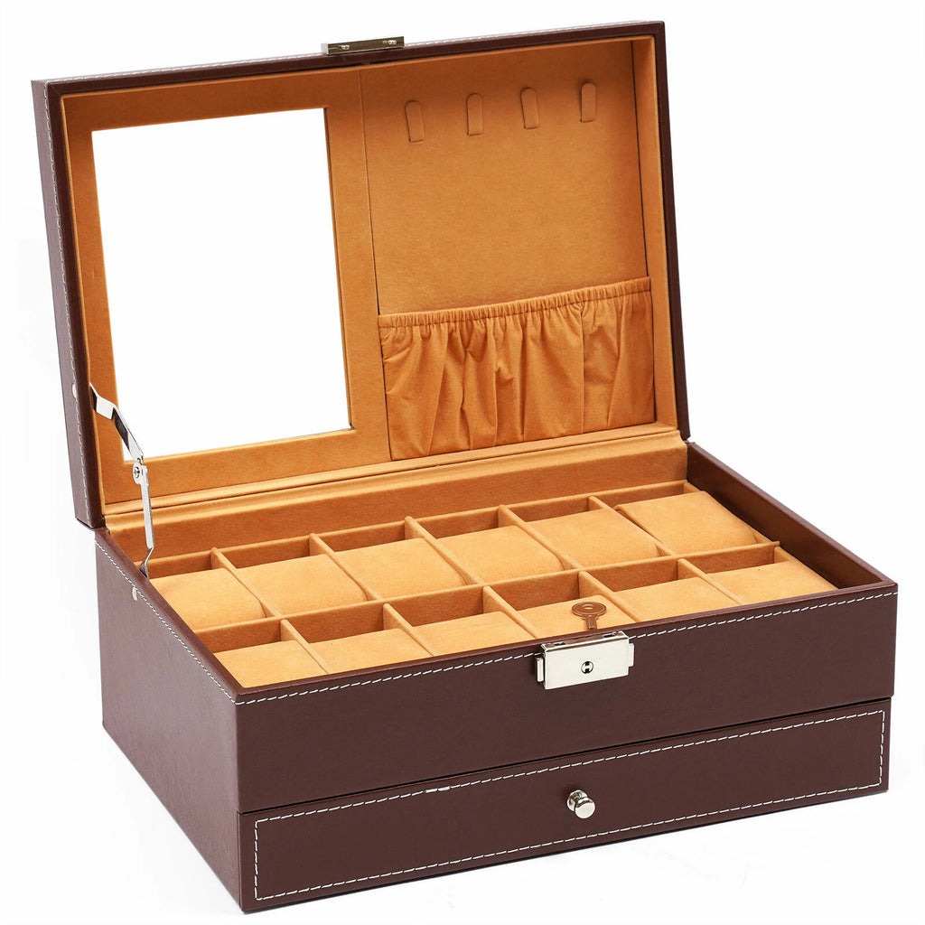 Mens Watch Box Case Organizer 12 Slots Watches Holder Jewelry Storage Display US | eBay