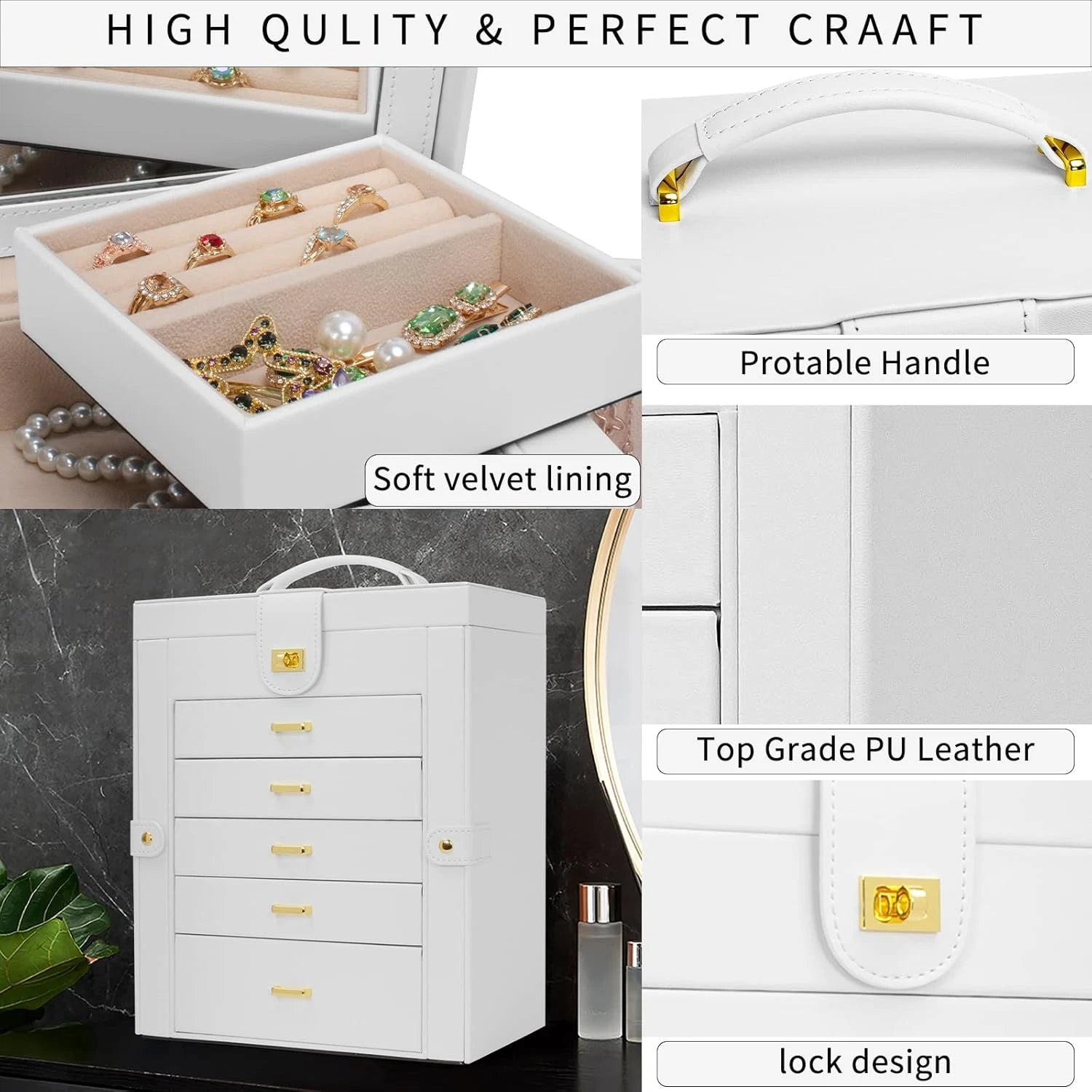 Functional 6-Tier Jewelry Box Organizer with 5 Drawers Leather Jewelry Storage C | eBay
